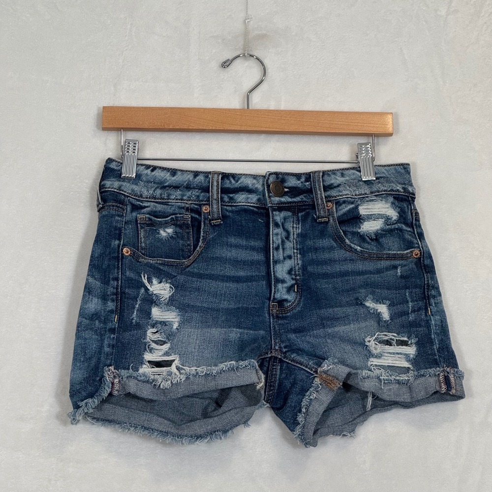 American Eagle Blue Tomgirl Distressed Denim Shorts 0
